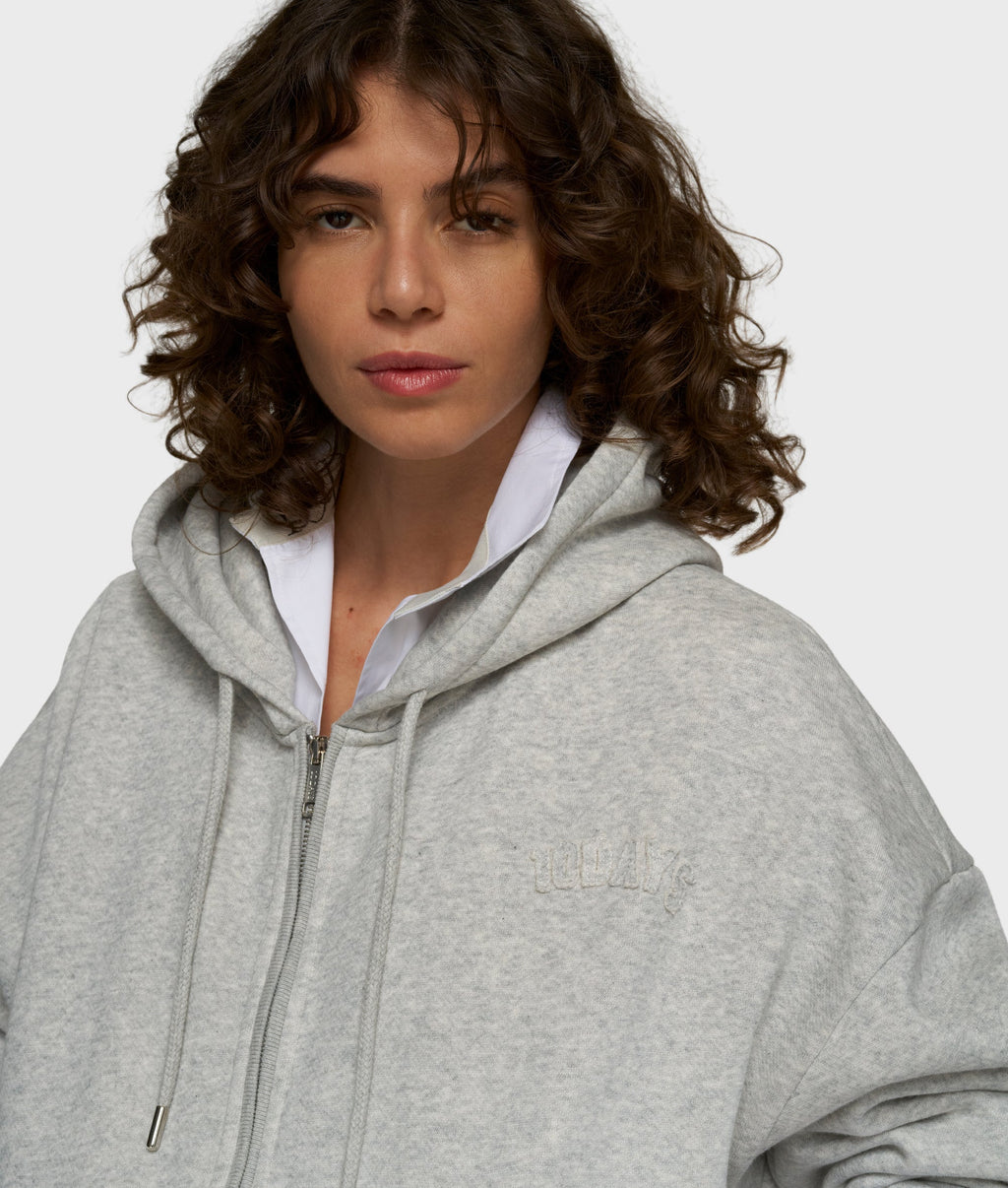 10DAYS Zip Cardigan | Light Grey Melee – Cárdigan de mujer con cremallera – Estilo casual elegante – Tallas M, L, 2XL