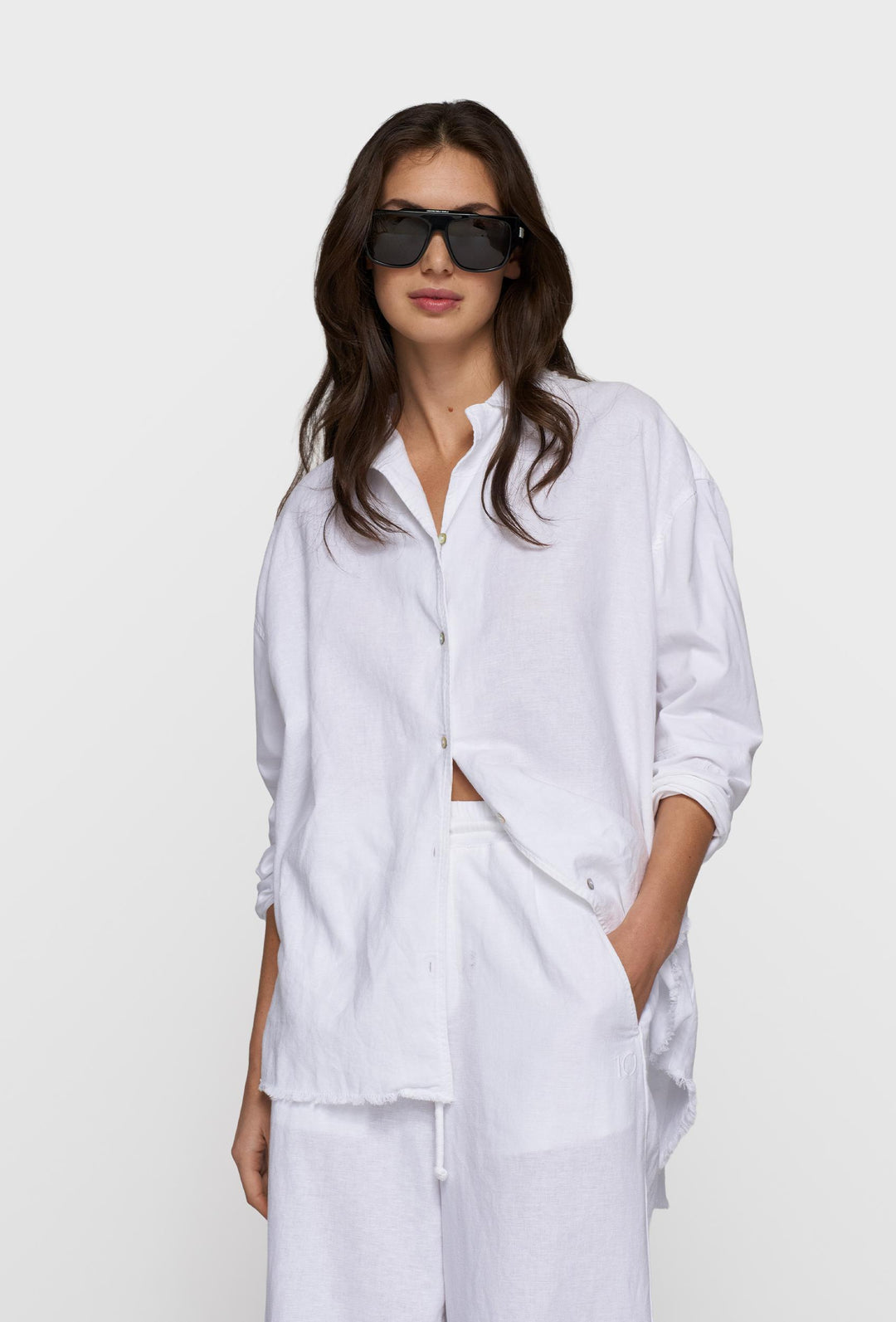 10DAYS cotton linen blouse 20-407-6202 White