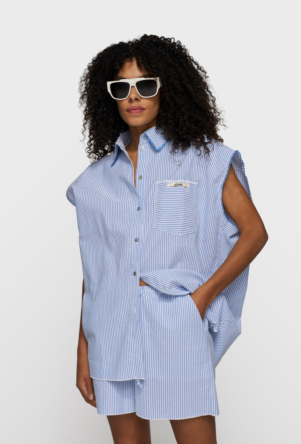 10DAYS cotton blouse stripes 20-411-6202 White Steel Blue