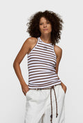 10DAYS Tank Top Rib Stripes 20-453-6201 White Dark Truffle front