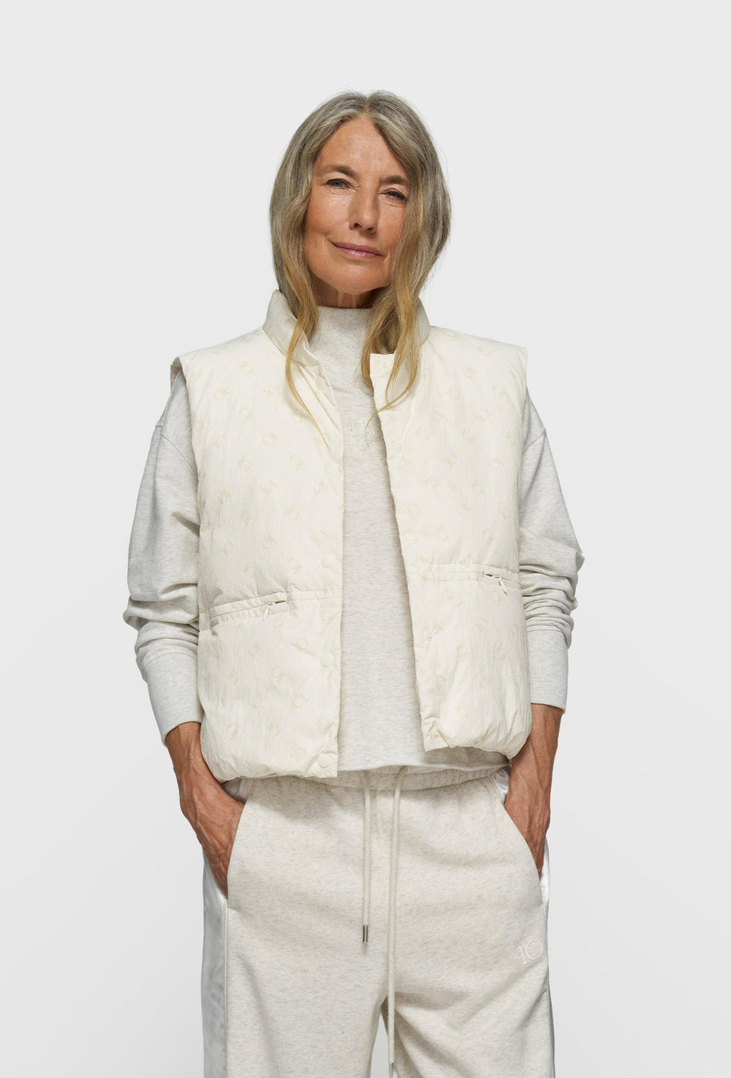 10DAYS padded vest monogram 20-572-6201 Pearl