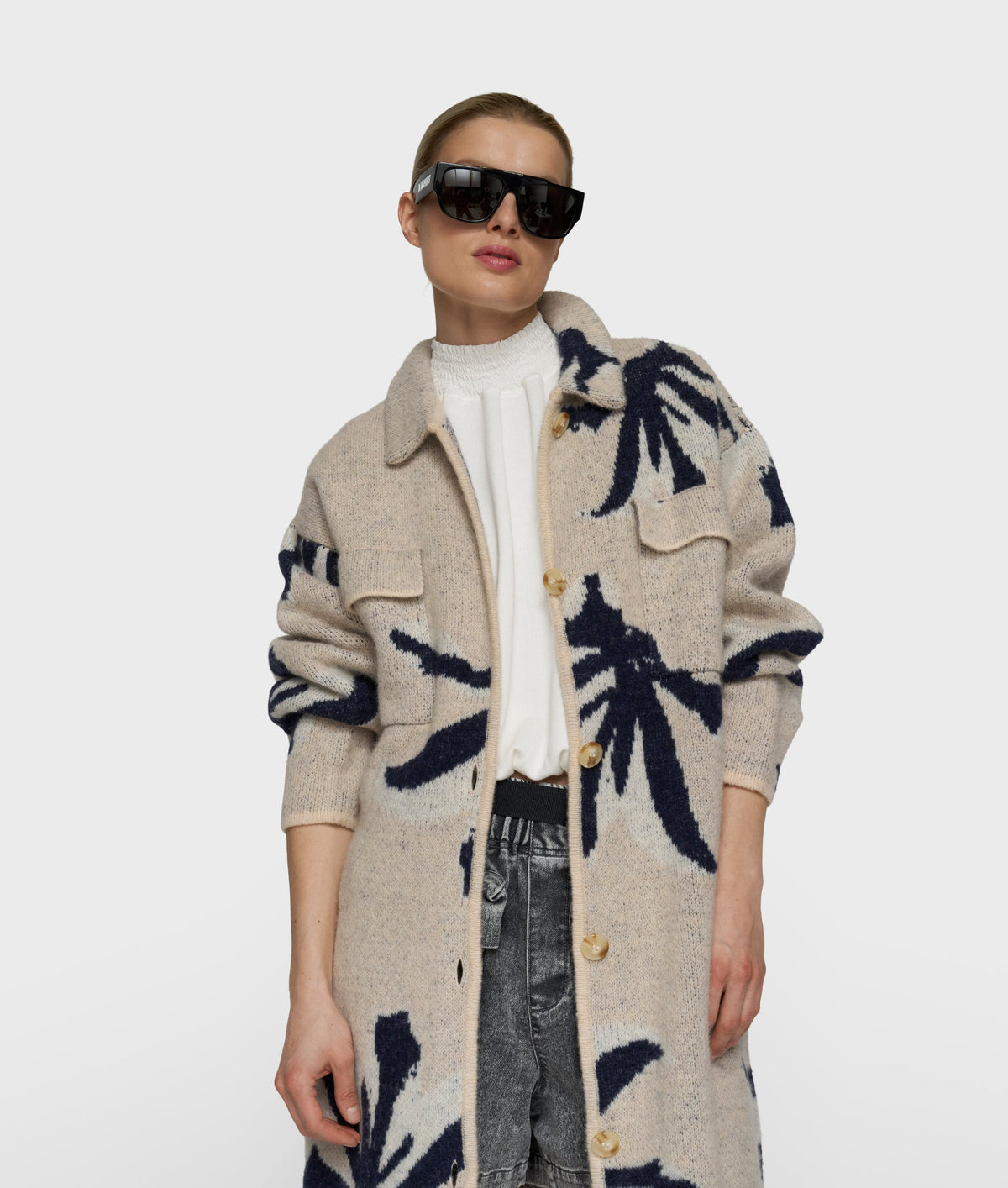 10DAYS Long Knit Jacket Flower powder – segunda vista oficial