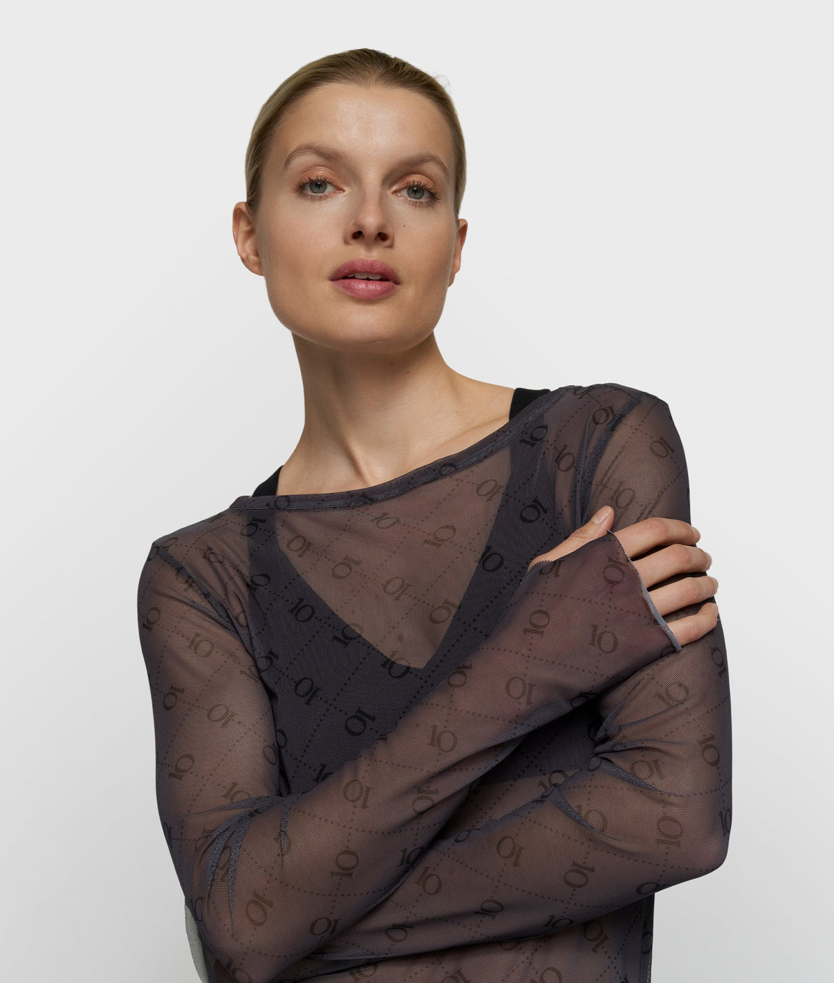 10DAYS Mesh Long Sleeve Monogram steel blue – segunda vista oficial