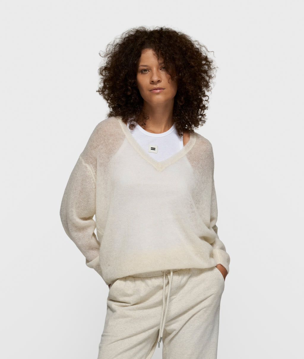 10DAYS V-Neck Knit Sweater 25-602-9900 Ecru