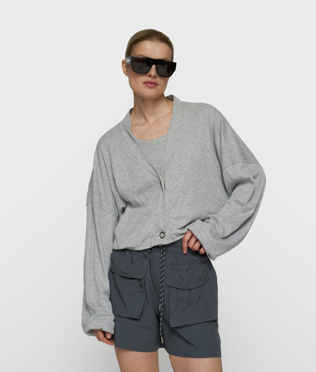 10DAYS soft rib cardigan 20-850-6203 light grey melee