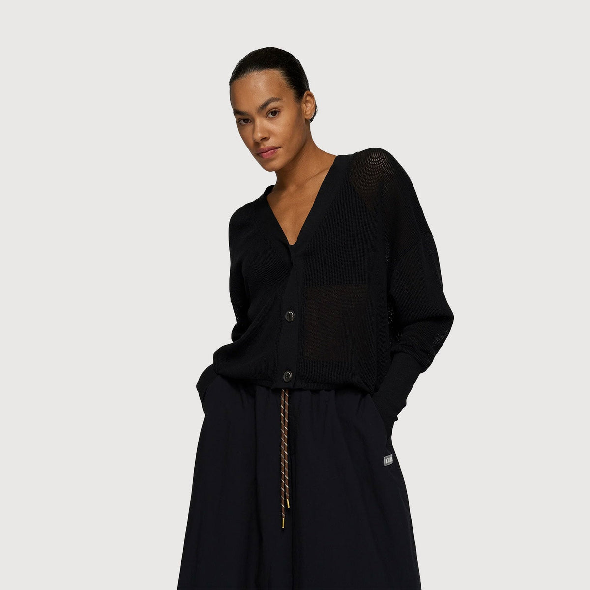 10DAYS V-Neck Cardigan Mesh Black