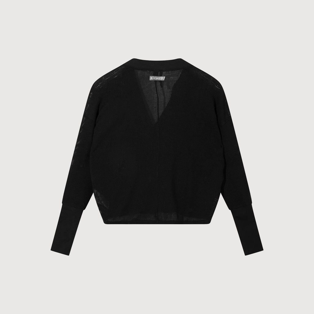 10DAYS V-Neck Cardigan Mesh Black