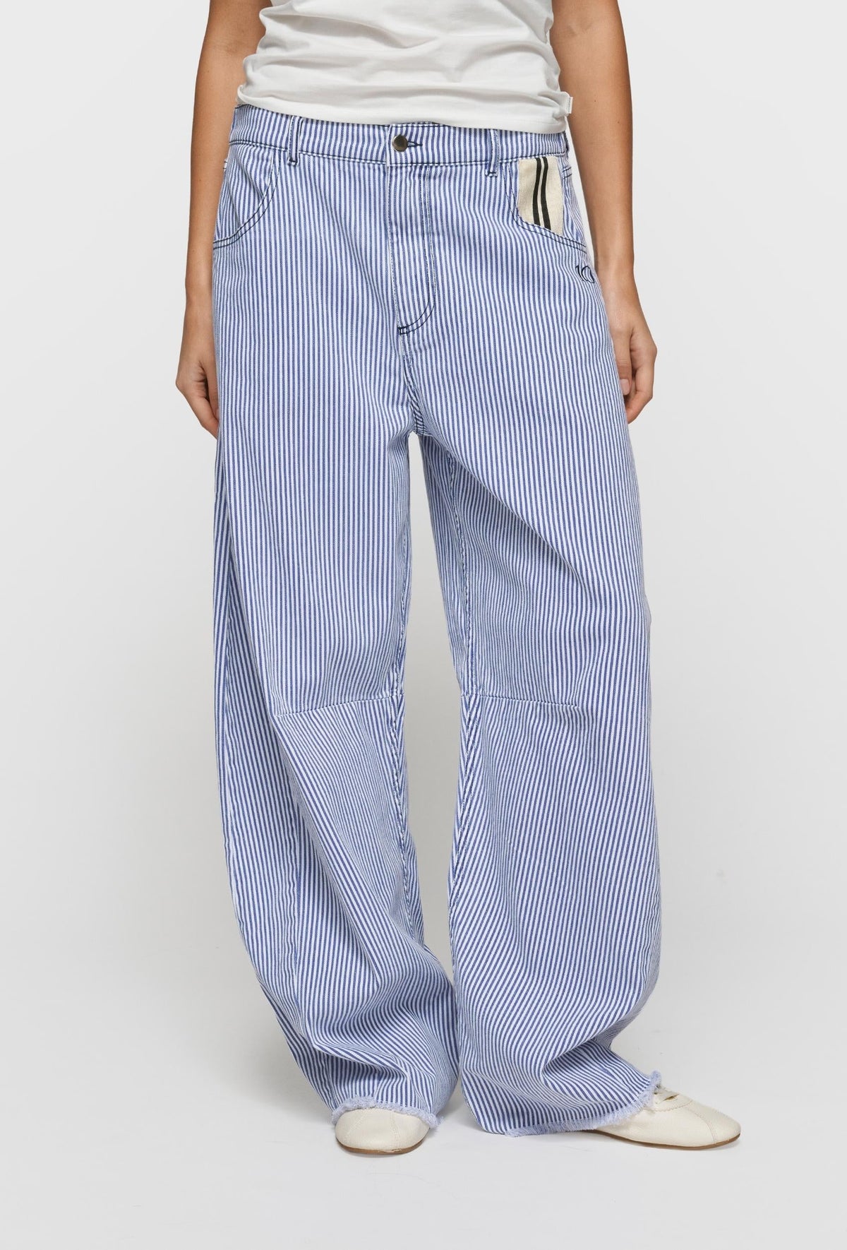 10DAYS Western Pants Stripes White Blue