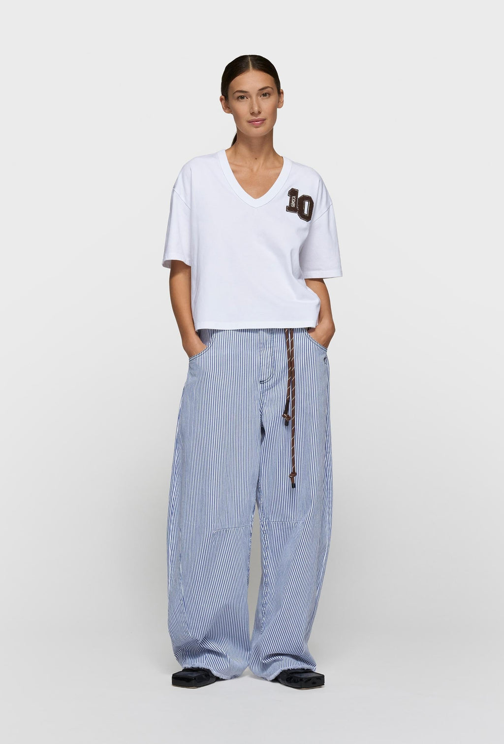 10DAYS Western Pants Stripes White Blue