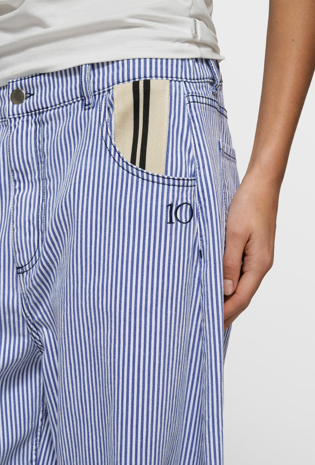 10DAYS Western Pants Stripes White Blue