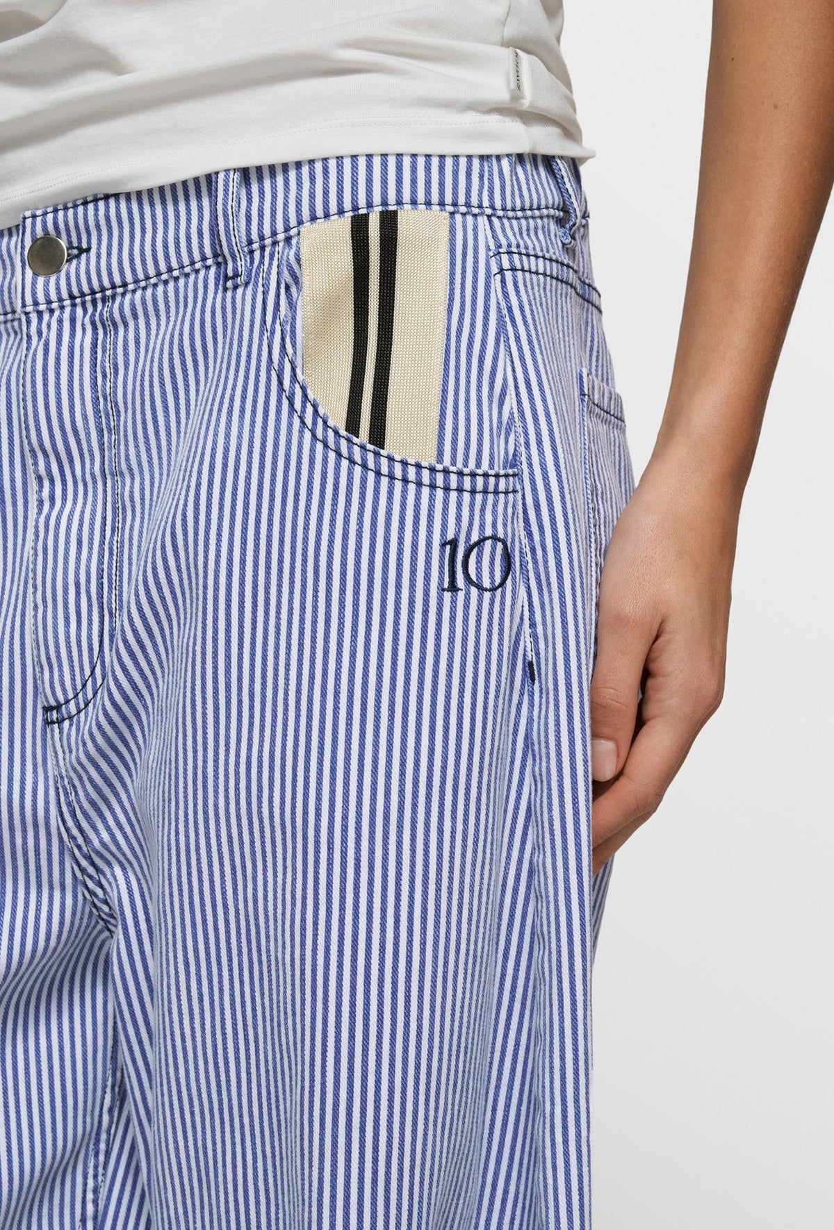 10DAYS Western Pants Stripes White Blue