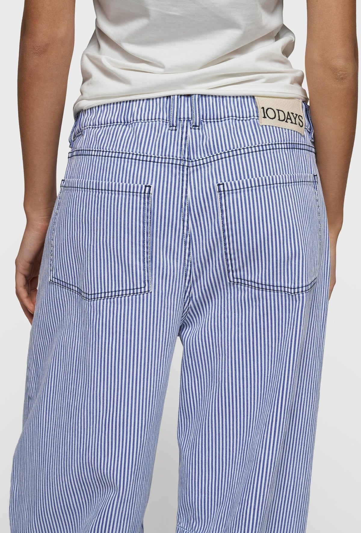 10DAYS Western Pants Stripes White Blue