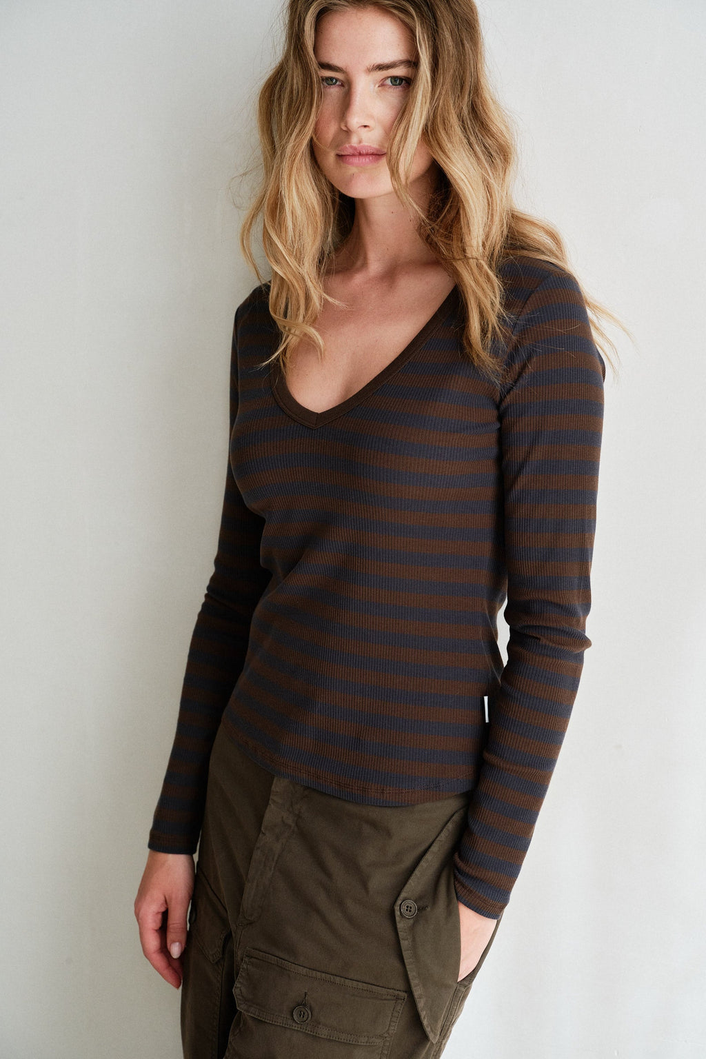 PENN&INK N.Y. Camiseta de manga larga a rayas W26F1923 — Tabac - Antra