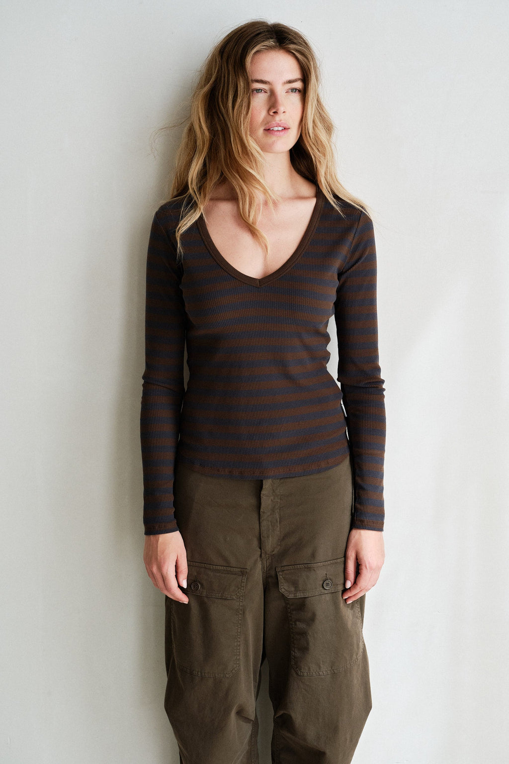 PENN&INK N.Y. Camiseta de manga larga a rayas W26F1923 — Tabac - Antra