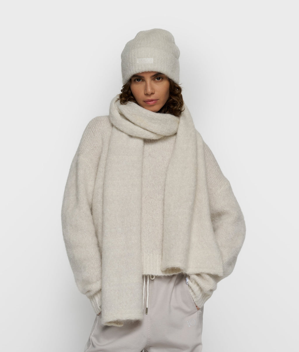 Hairy Knit Scarf Lurex Ecru