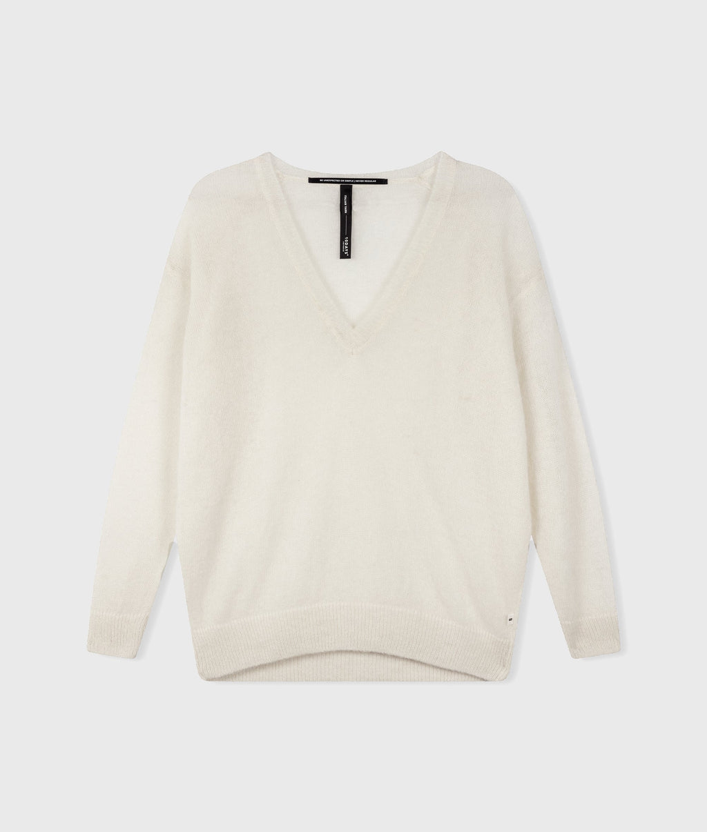 THE V-NECK KNIT SWEATER | ecru – detalle del producto