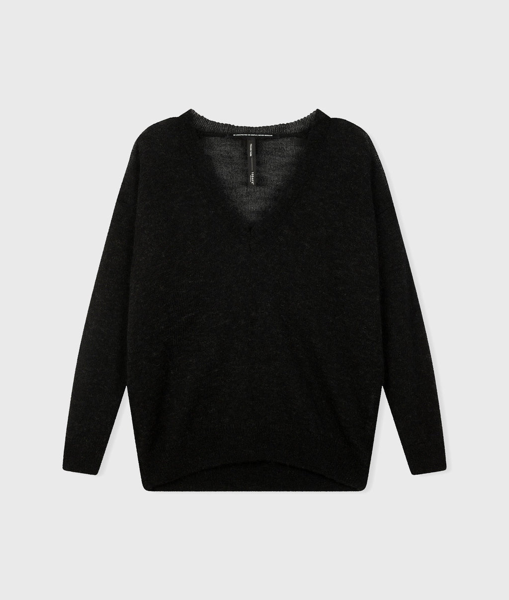 THE V-NECK KNIT SWEATER | black – vista adicional