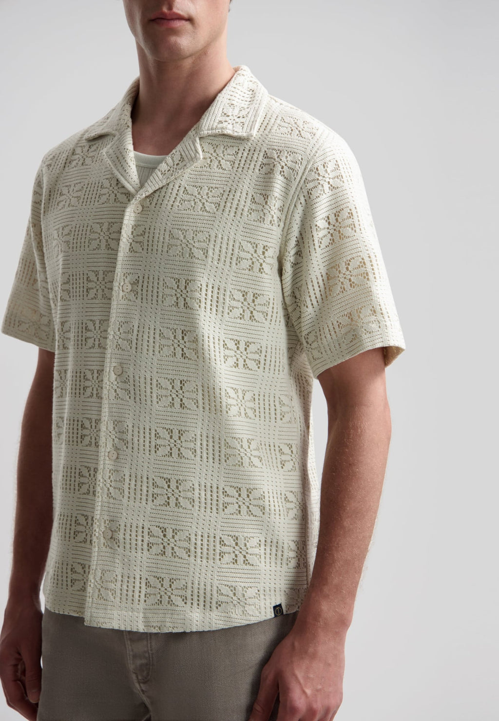 DSTREZZED DS_Luca Resort Shirt – Camisa de crochet para hombre – Silver Birch – Estilo boho chic – Tallas S, M, L – vista adicional